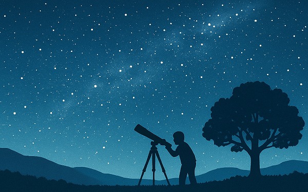 暗闇で星空を観察している人のイラスト
