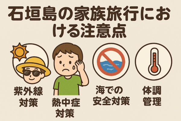 石垣島の家族旅行における注意点のイラスト