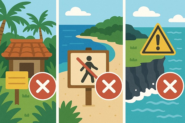 石垣島で行ってはいけない３つの場所のイラスト