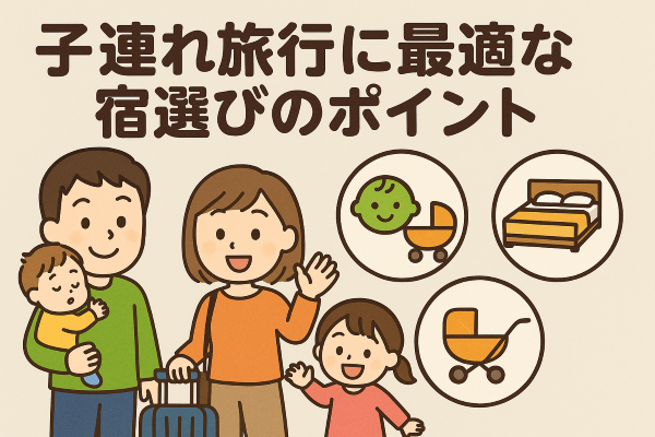 子連れ旅行に最適な宿選びのポイントに関するイメージイラスト
