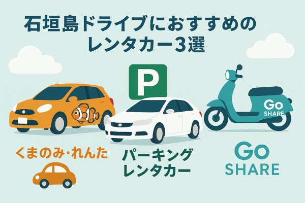 石垣島ドライブにおすすめのレンタカーのイラスト